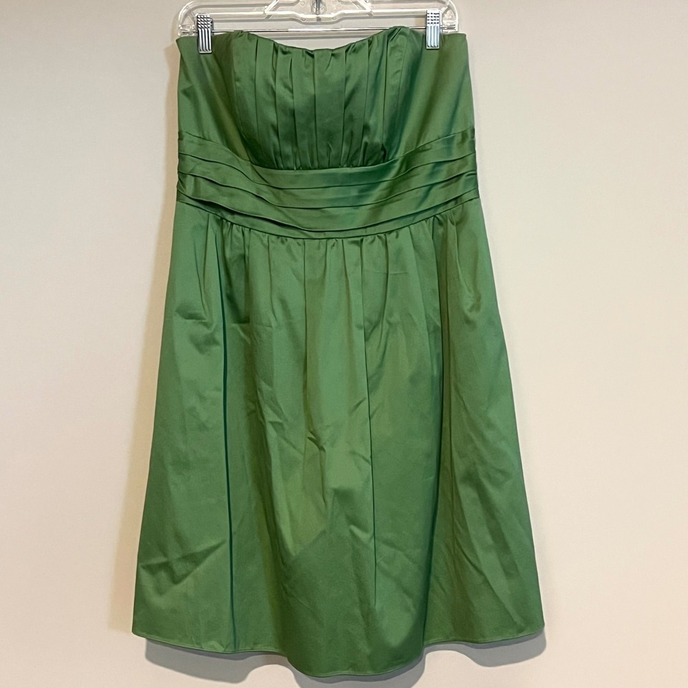 David's Bridal Green Strapless Bridesmaid Dress Pleated Empire Waist Size 14